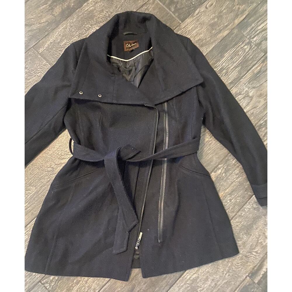 Cole Haan gray wool blend pea coat jacket women’s charcoal gray NWOT L LARGE
